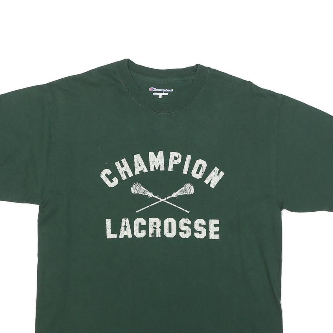 CHAMPION Mens Green Lacrosse Graphic T-Shirt M Short Sleeve Crew Neck Cotton