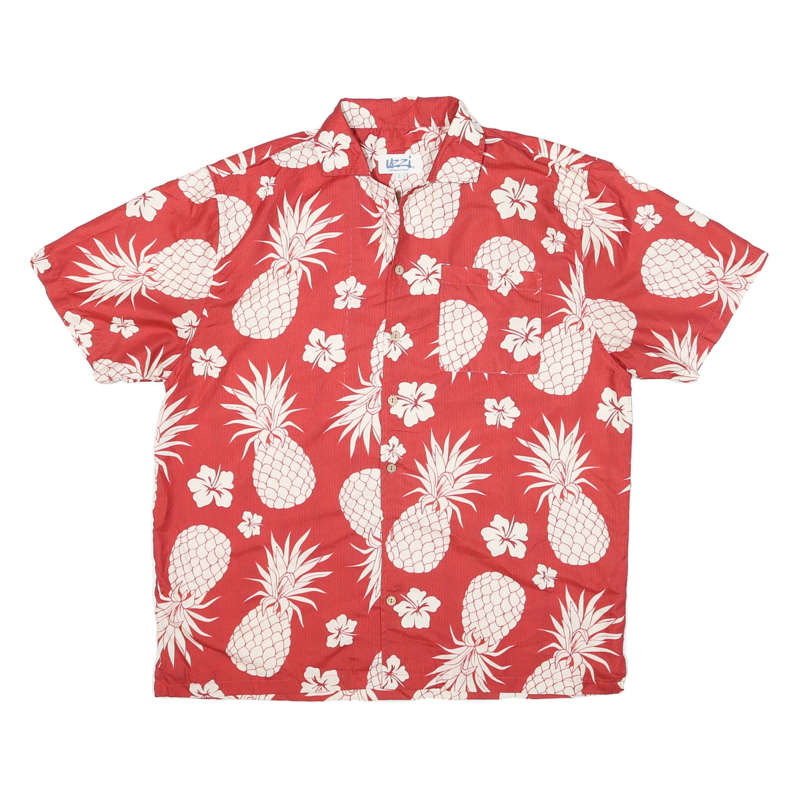 LAZZI Mens Red & Cream Pineapple Print Cotton Blend Shirt L Summer Casual