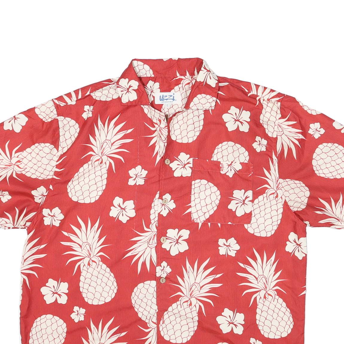 LAZZI Mens Red & Cream Pineapple Print Cotton Blend Shirt L Summer Casual