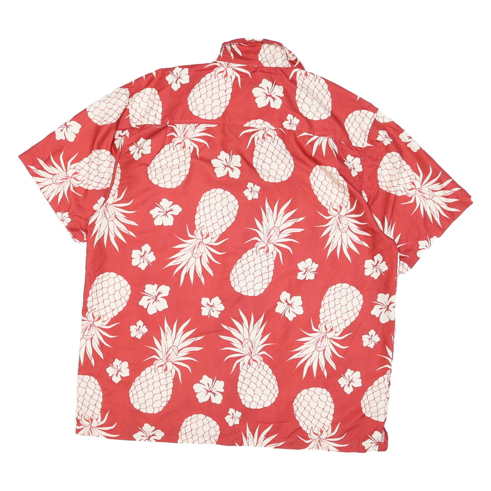 LAZZI Mens Red & Cream Pineapple Print Cotton Blend Shirt L Summer Casual