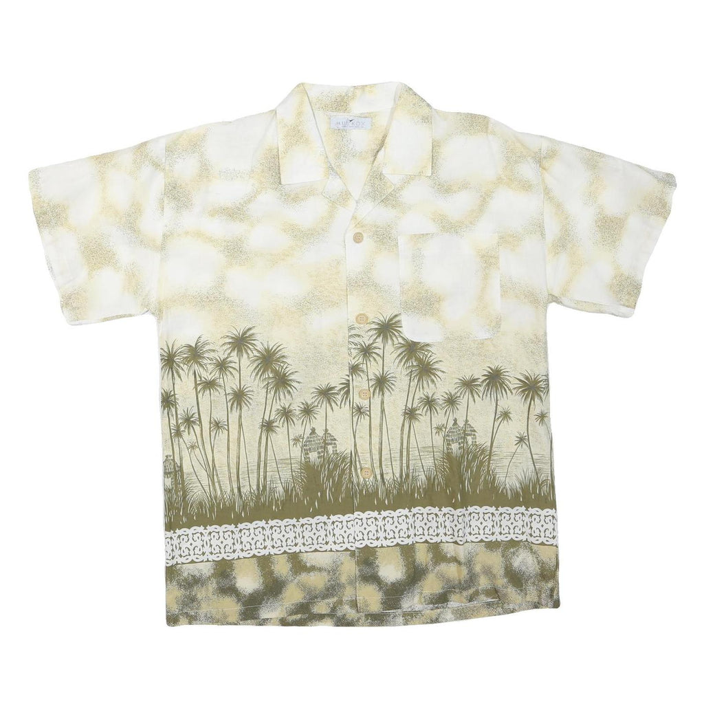 MUS KOX Mens Cream & Olive Green Short Sleeve Cotton Blend Shirt M Tropical