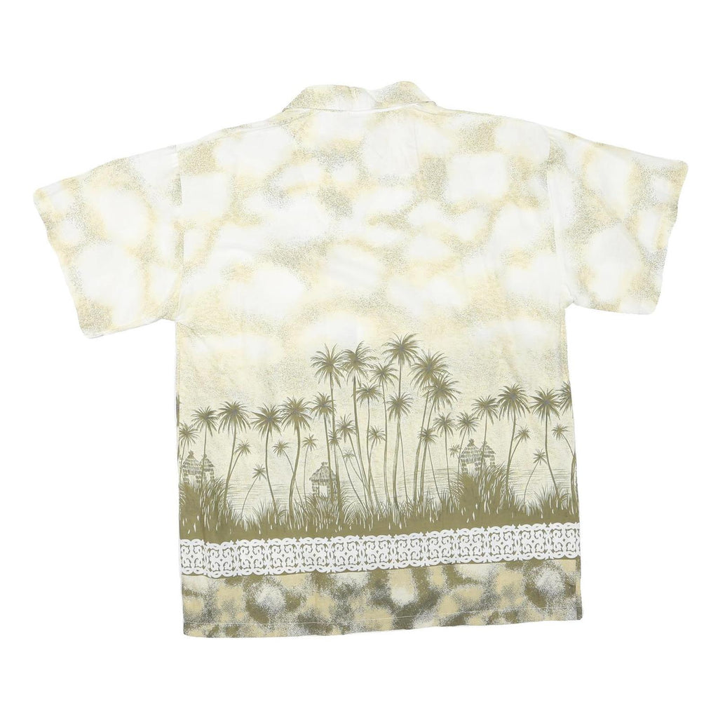 MUS KOX Mens Cream & Olive Green Short Sleeve Cotton Blend Shirt M Tropical