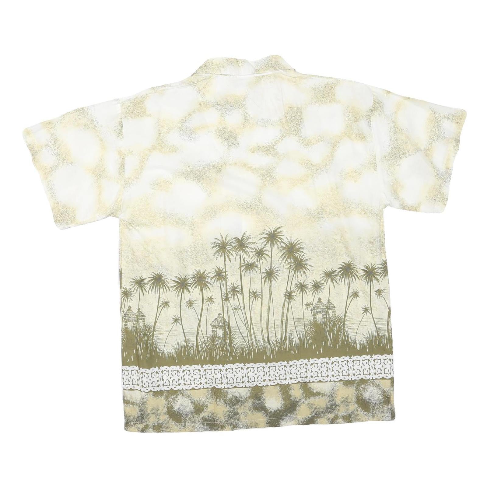 MUS KOX Mens Cream & Olive Green Short Sleeve Cotton Blend Shirt M Tropical