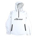 ELLESSE Womens White Nylon Hooded Jacket UK 8 Zip Plain Lightweight Sports