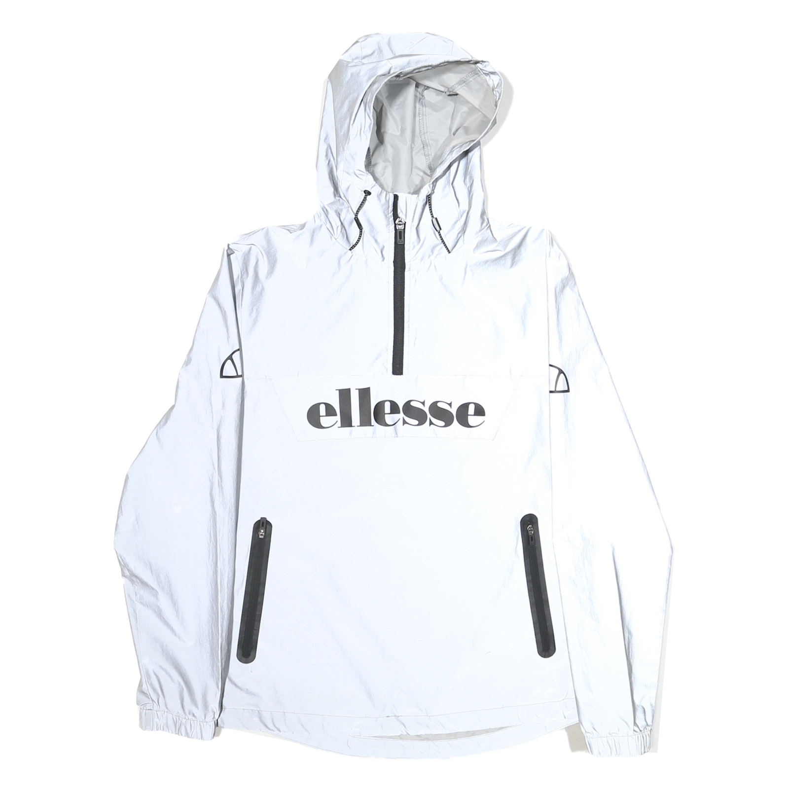 ELLESSE Womens White Nylon Hooded Jacket UK 8 Zip Plain Lightweight Sports