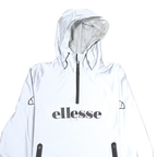 ELLESSE Womens White Nylon Hooded Jacket UK 8 Zip Plain Lightweight Sports
