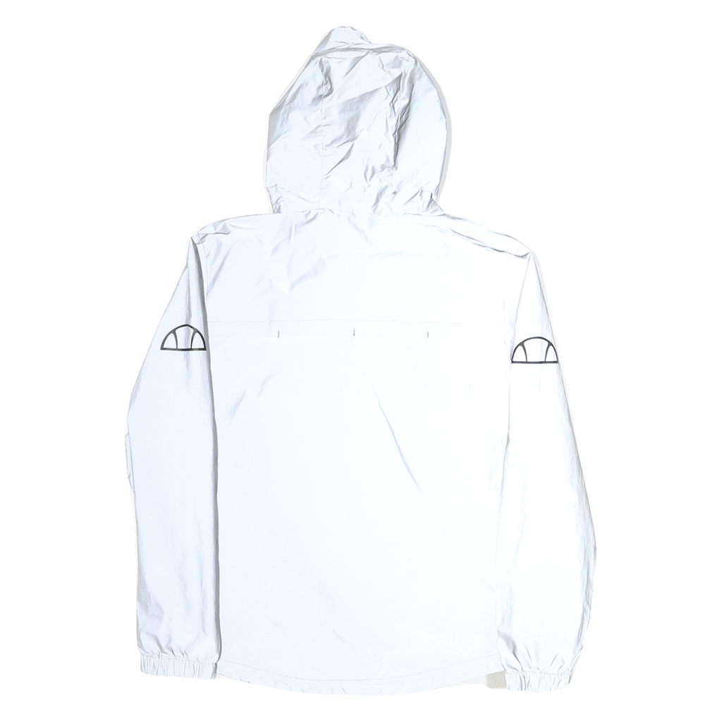 ELLESSE Womens White Nylon Hooded Jacket UK 8 Zip Plain Lightweight Sports