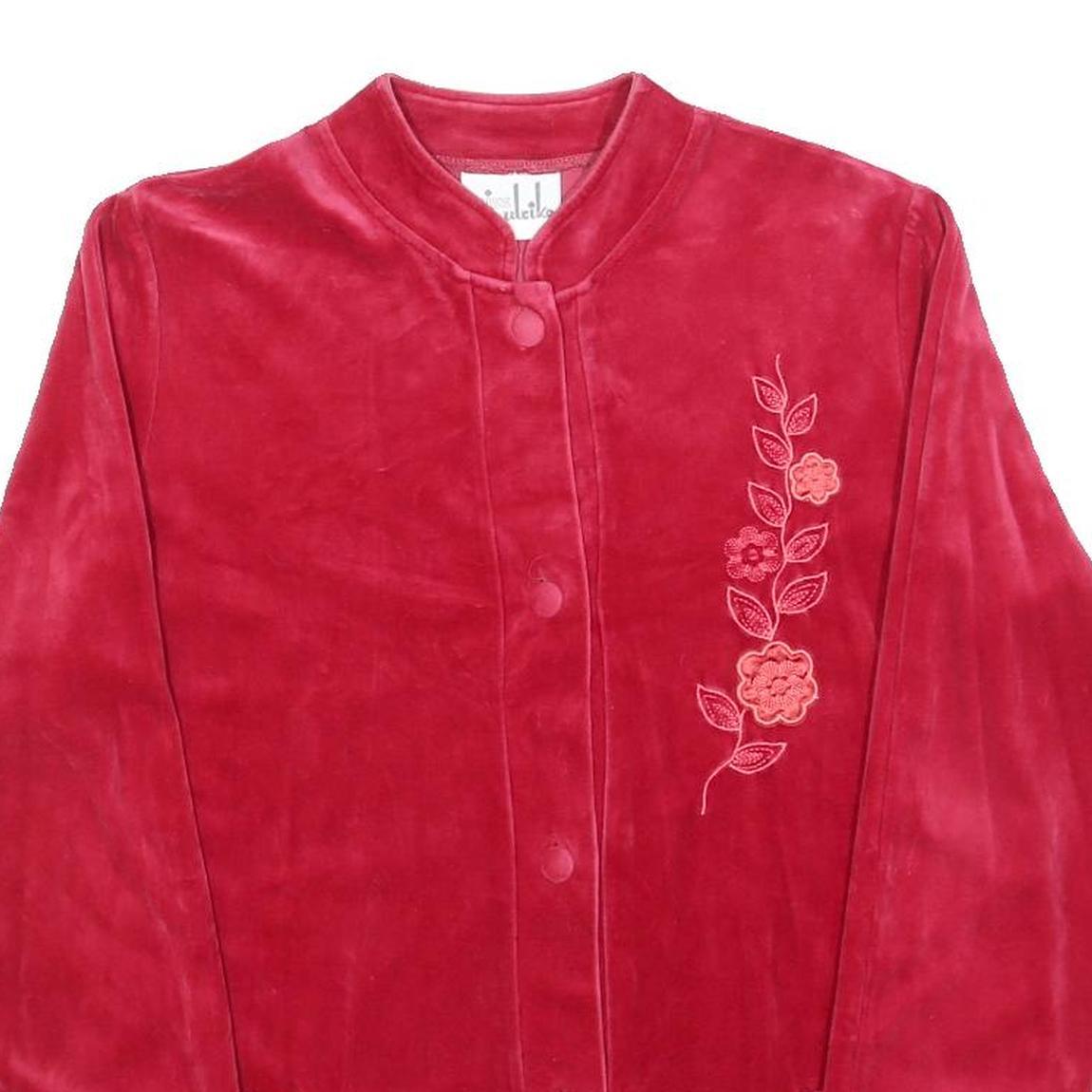 MISS ULRIKE Womens Red Velvet Button Jacket S Polyester Floral Embroidery Casual