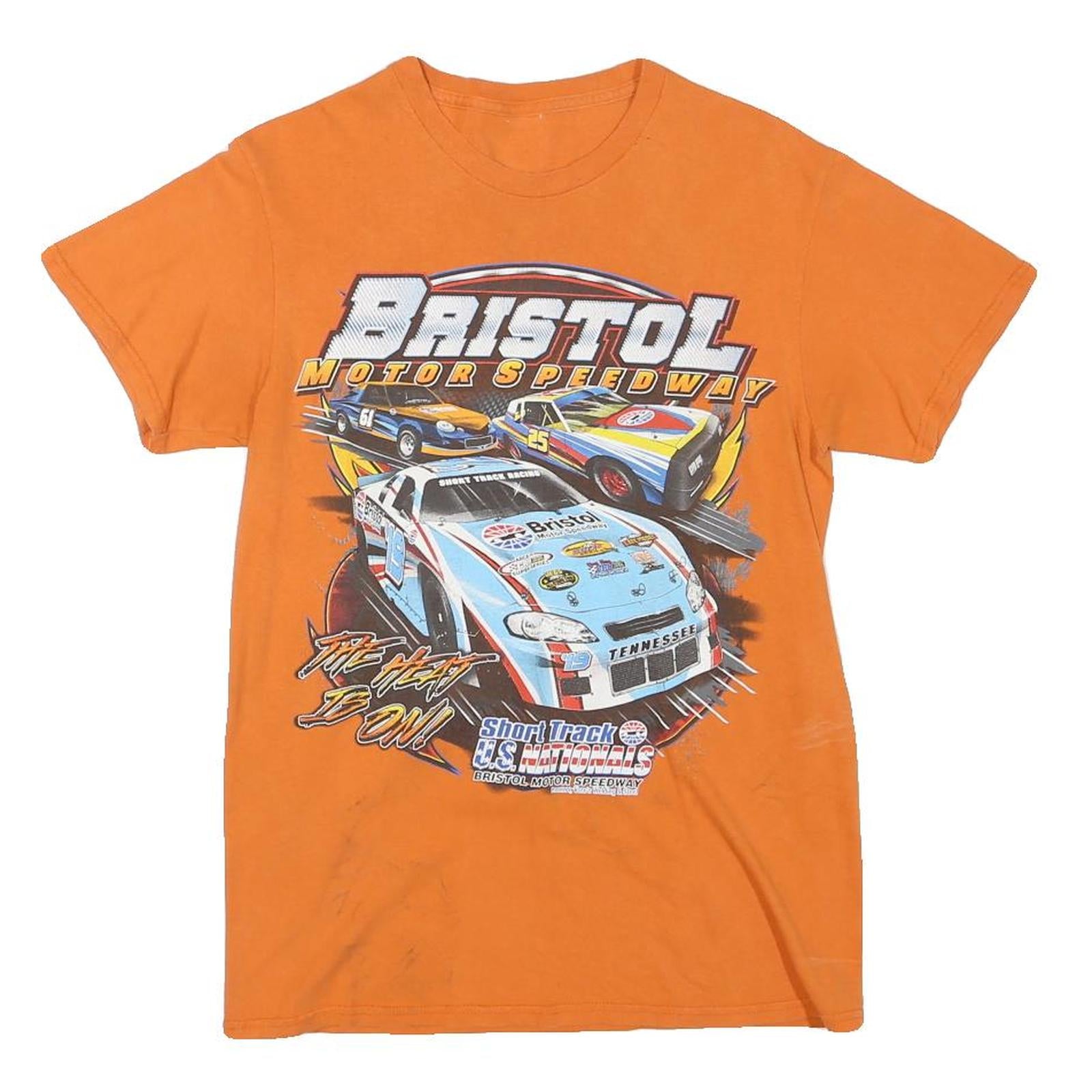 Mens Orange Bristol Motor Speedway Graphic T-Shirt XS Short Sleeve Crew Neck