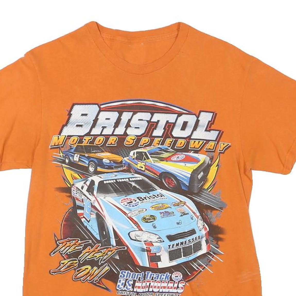 Mens Orange Bristol Motor Speedway Graphic T-Shirt XS Short Sleeve Crew Neck