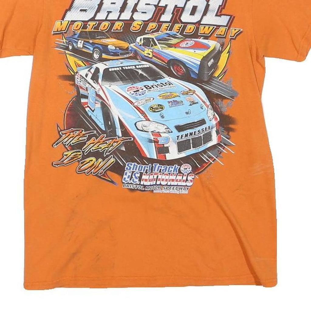 Mens Orange Bristol Motor Speedway Graphic T-Shirt XS Short Sleeve Crew Neck