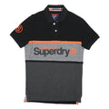 SUPERDRY Mens Black Grey & Orange Short Sleeve Colourblock Polo Shirt S Cotton