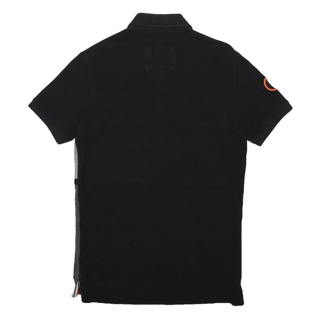 SUPERDRY Mens Black Grey & Orange Short Sleeve Colourblock Polo Shirt S Cotton