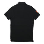 SUPERDRY Mens Black Grey & Orange Short Sleeve Colourblock Polo Shirt S Cotton
