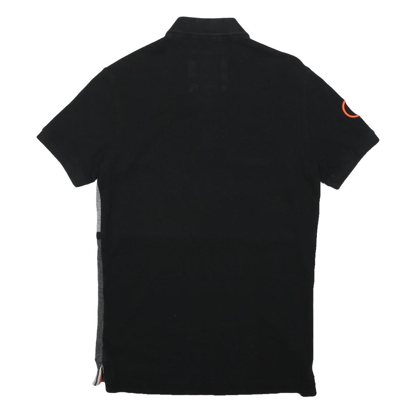 SUPERDRY Mens Black Grey & Orange Short Sleeve Colourblock Polo Shirt S Cotton