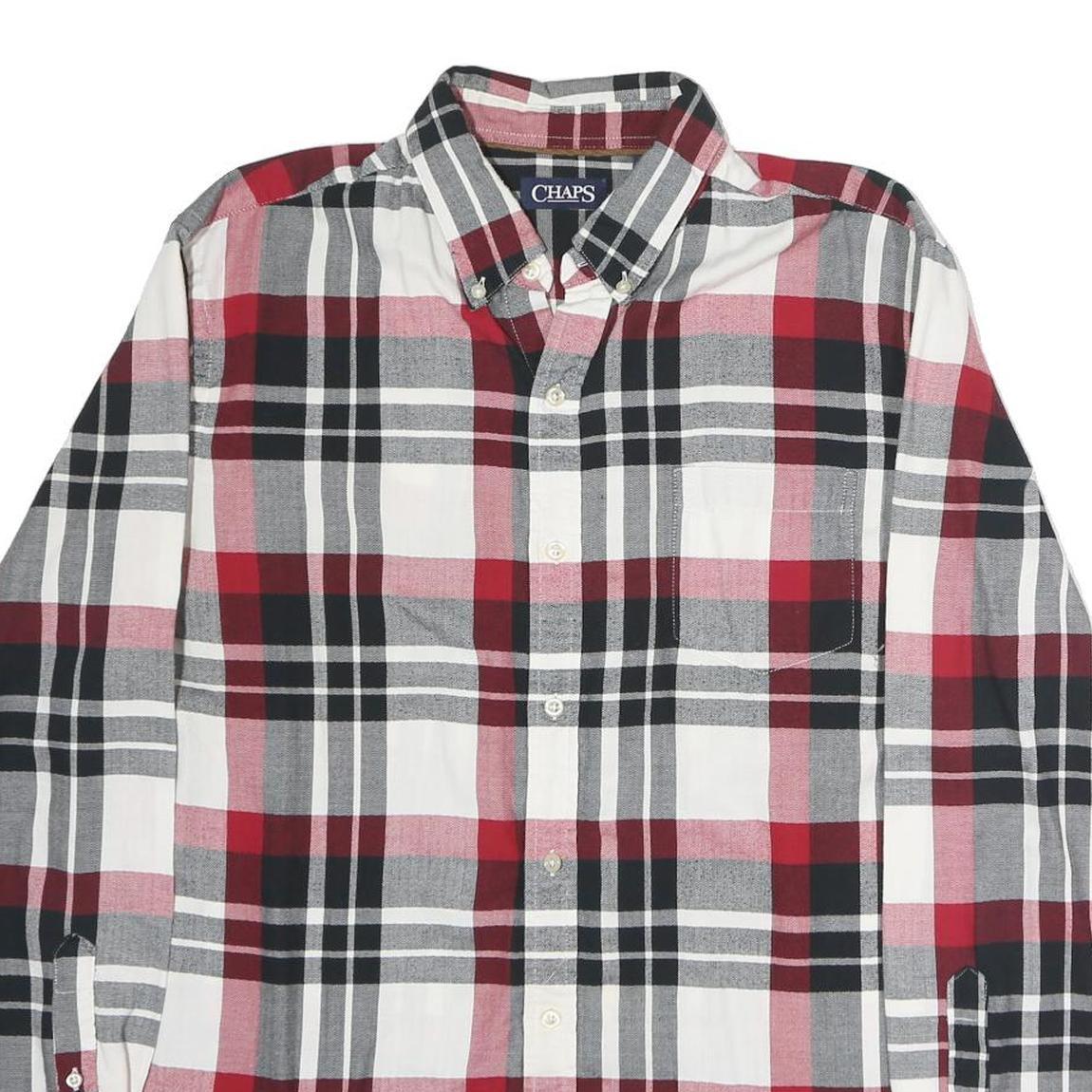 CHAPS Mens Red & Black Check Shirt L Button Down Collar Long Sleeve Casual