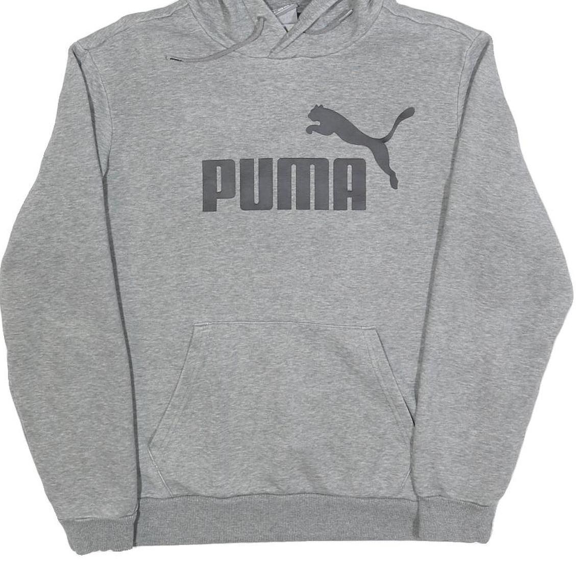 PUMA Mens Grey Hoodie S Cotton Blend Pullover Sweatshirt Sports Casual