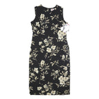 R&K Womens Black & Beige Floral Sleeveless Midi Dress Polyester L Elegant Casual
