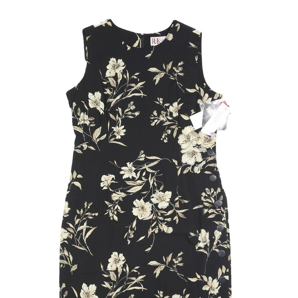 R&K Womens Black & Beige Floral Sleeveless Midi Dress Polyester L Elegant Casual