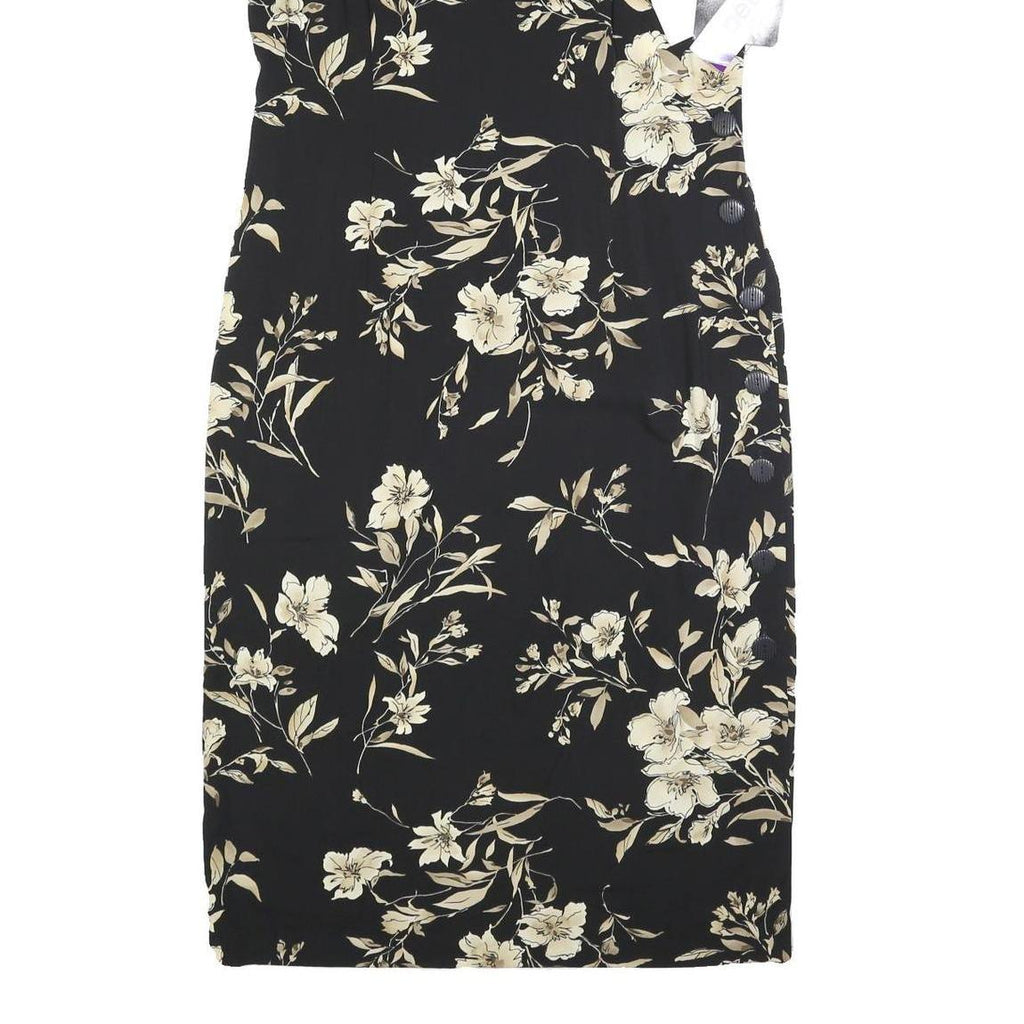 R&K Womens Black & Beige Floral Sleeveless Midi Dress Polyester L Elegant Casual