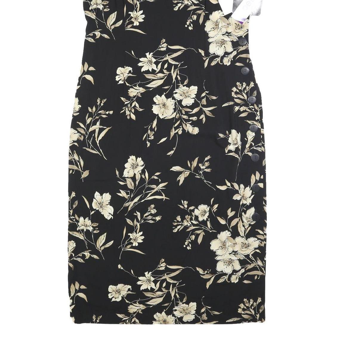 R&K Womens Black & Beige Floral Sleeveless Midi Dress Polyester L Elegant Casual