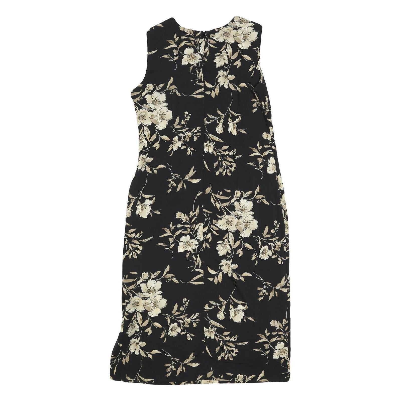 R&K Womens Black & Beige Floral Sleeveless Midi Dress Polyester L Elegant Casual