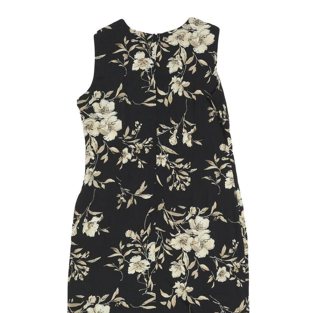 R&K Womens Black & Beige Floral Sleeveless Midi Dress Polyester L Elegant Casual