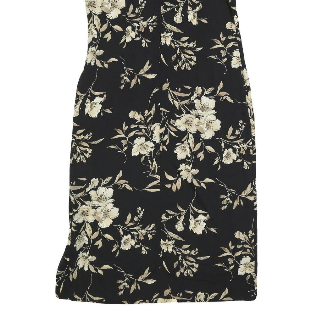 R&K Womens Black & Beige Floral Sleeveless Midi Dress Polyester L Elegant Casual