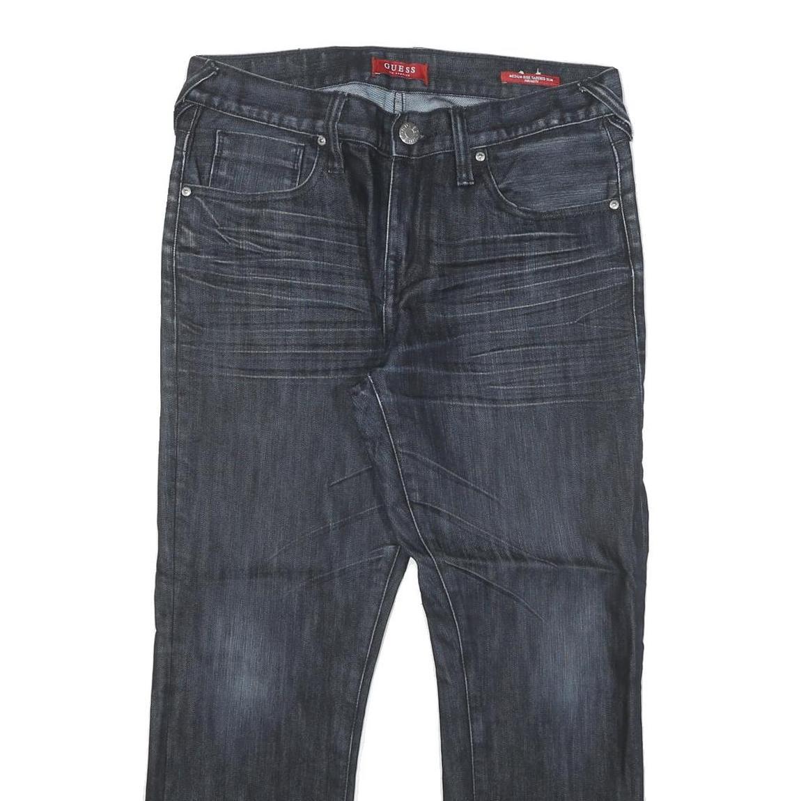 GUESS Mens Dark Blue Regular Fit Straight Denim Jeans W32 L27 Zip Cotton Blend