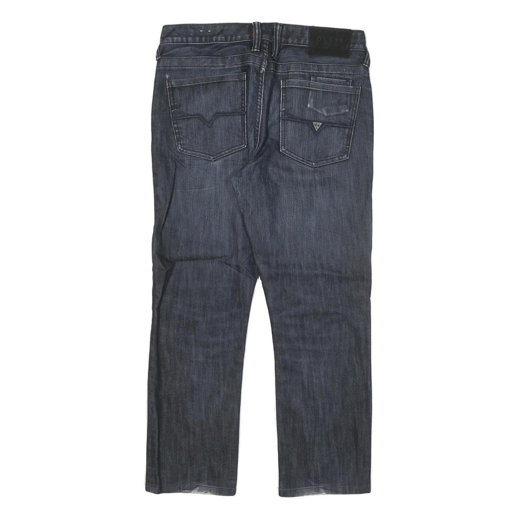 GUESS Mens Dark Blue Regular Fit Straight Denim Jeans W32 L27 Zip Cotton Blend