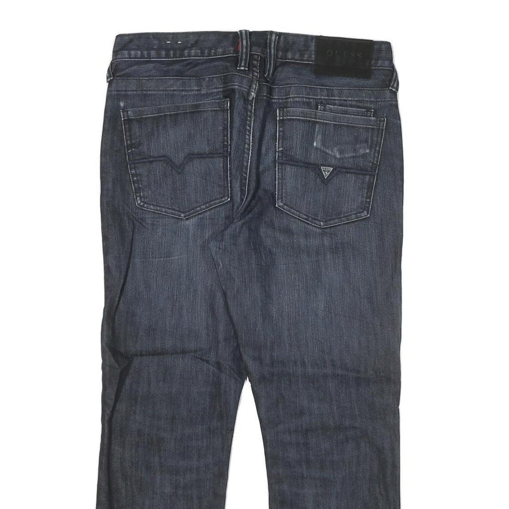 GUESS Mens Dark Blue Regular Fit Straight Denim Jeans W32 L27 Zip Cotton Blend