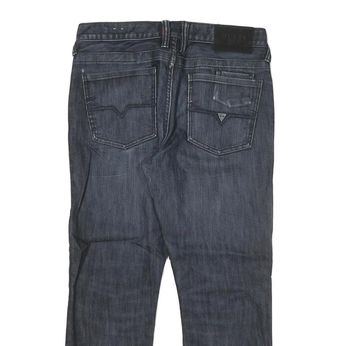 GUESS Mens Dark Blue Regular Fit Straight Denim Jeans W32 L27 Zip Cotton Blend