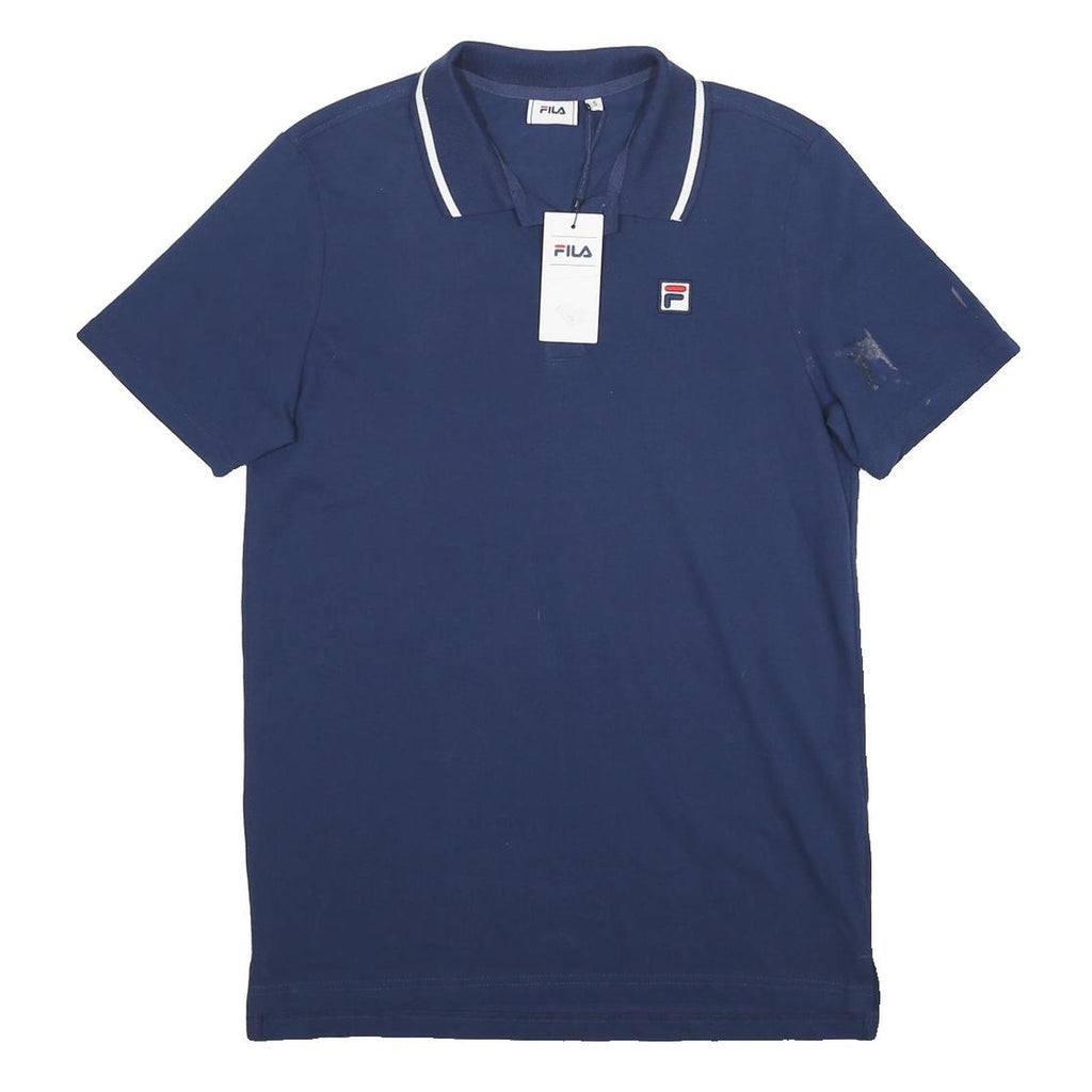 FILA Mens Blue Short Sleeve Plain Polo Shirt S Cotton Jersey Casual Sporty