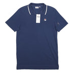 FILA Mens Blue Short Sleeve Plain Polo Shirt S Cotton Jersey Casual Sporty