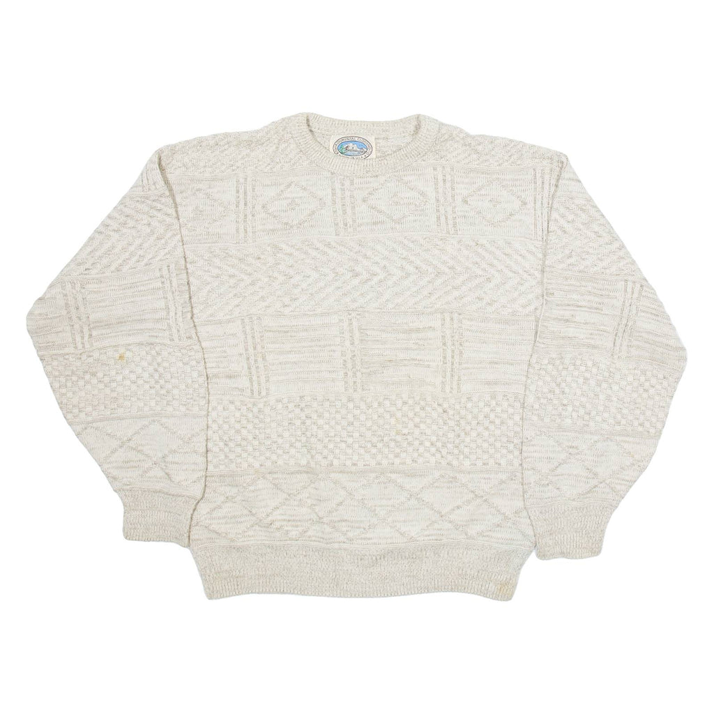ENVIRONMENTAL CLOTHING Mens Patterned Jumper Grey Geometric Tight Knit L