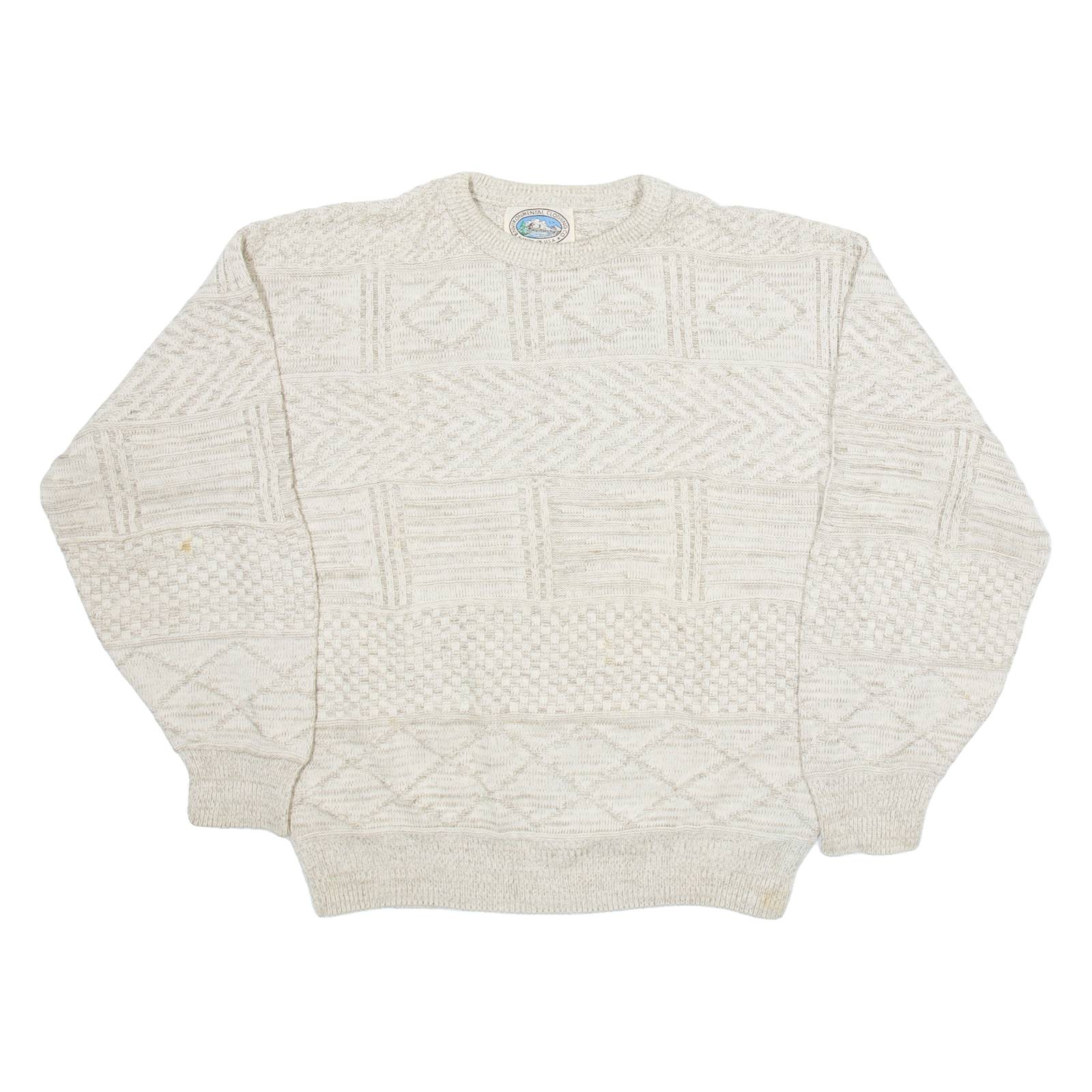 ENVIRONMENTAL CLOTHING Mens Patterned Jumper Grey Geometric Tight Knit L