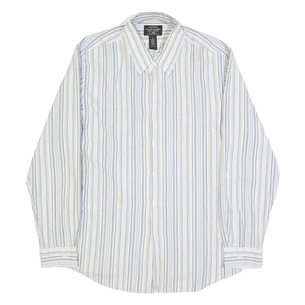 RALPH LAUREN Mens White & Blue Stripe Cotton Shirt XL Classic Button Shirt