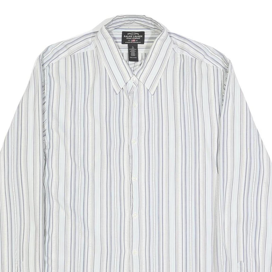 RALPH LAUREN Mens White & Blue Stripe Cotton Shirt XL Classic Button Shirt