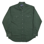 WRANGLER Mens Green Plain Button Down Shirt L Long Sleeve Cotton Blend Casual