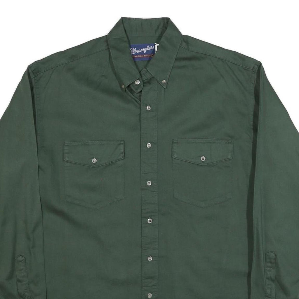 WRANGLER Mens Green Plain Button Down Shirt L Long Sleeve Cotton Blend Casual