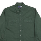 WRANGLER Mens Green Plain Button Down Shirt L Long Sleeve Cotton Blend Casual