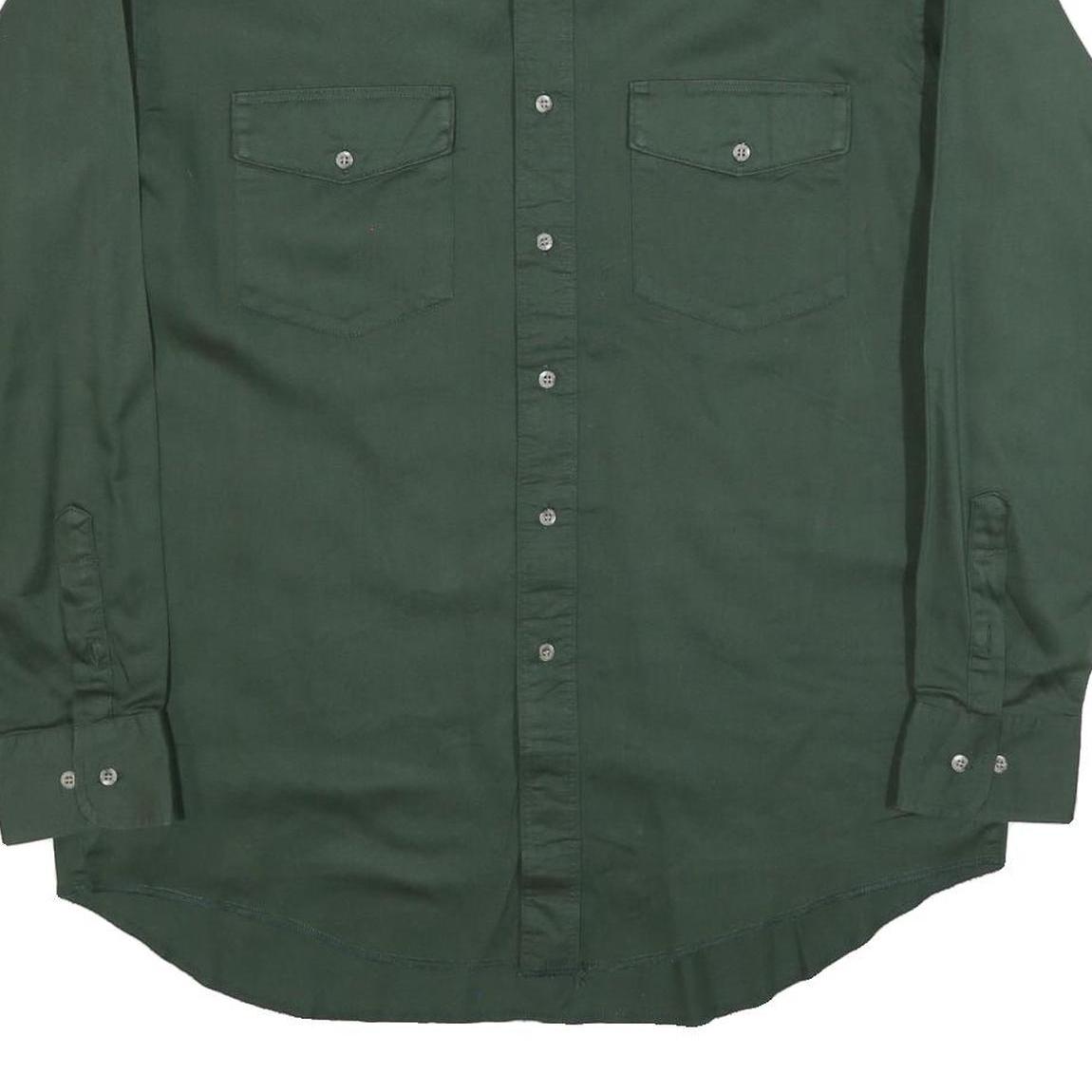 WRANGLER Mens Green Plain Button Down Shirt L Long Sleeve Cotton Blend Casual
