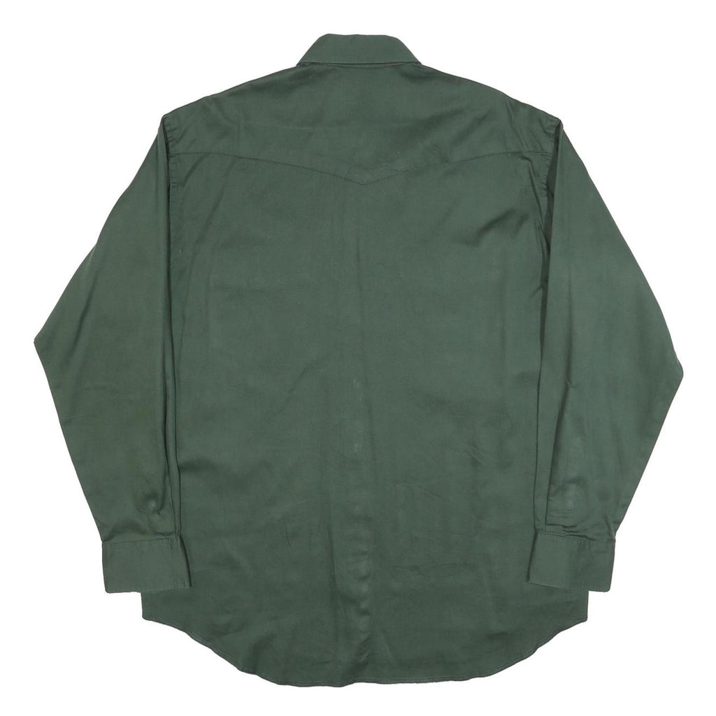 WRANGLER Mens Green Plain Button Down Shirt L Long Sleeve Cotton Blend Casual