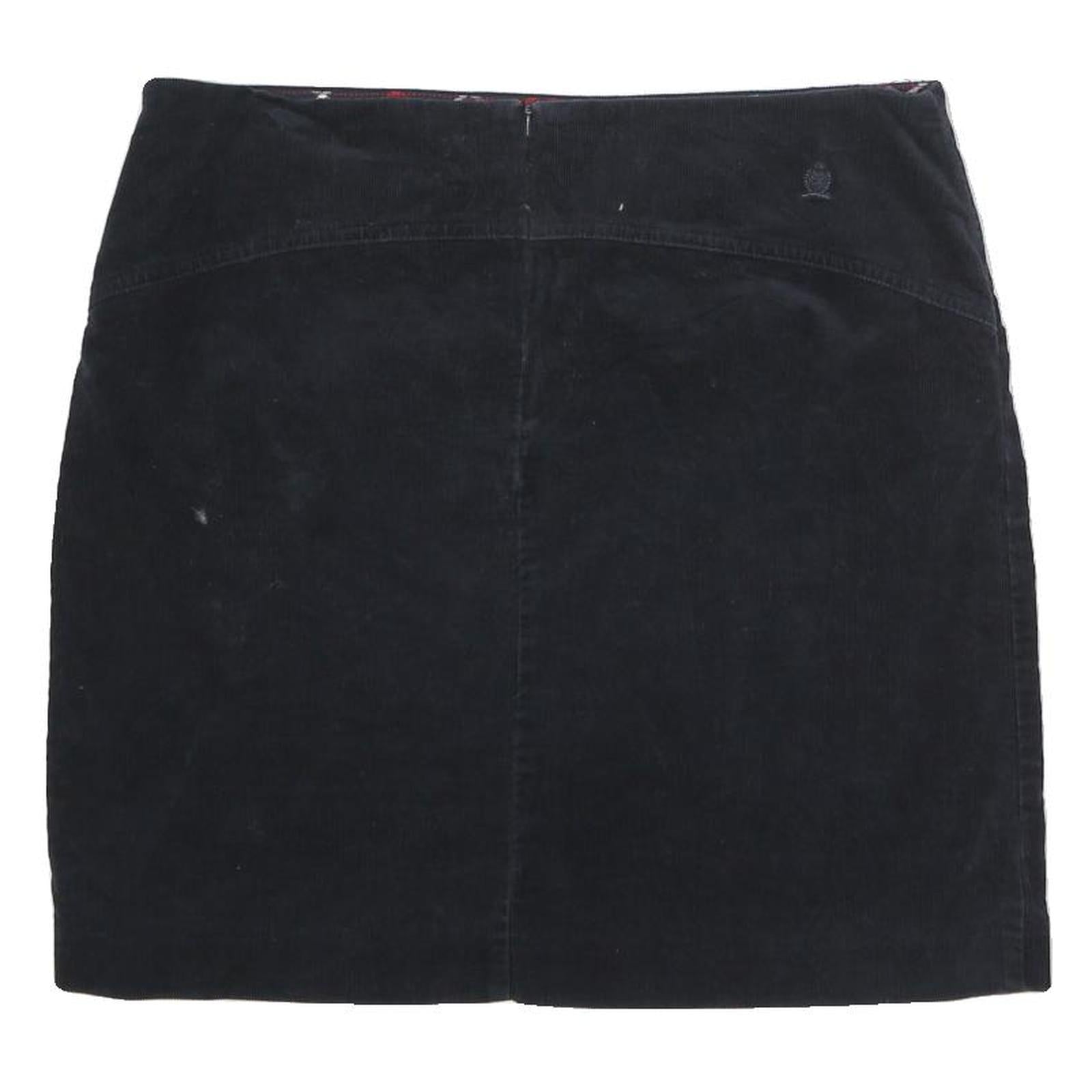 TOMMY HILFIGER Womens Black Mini Cotton Blend Skirt UK 10 Classic Pre Loved