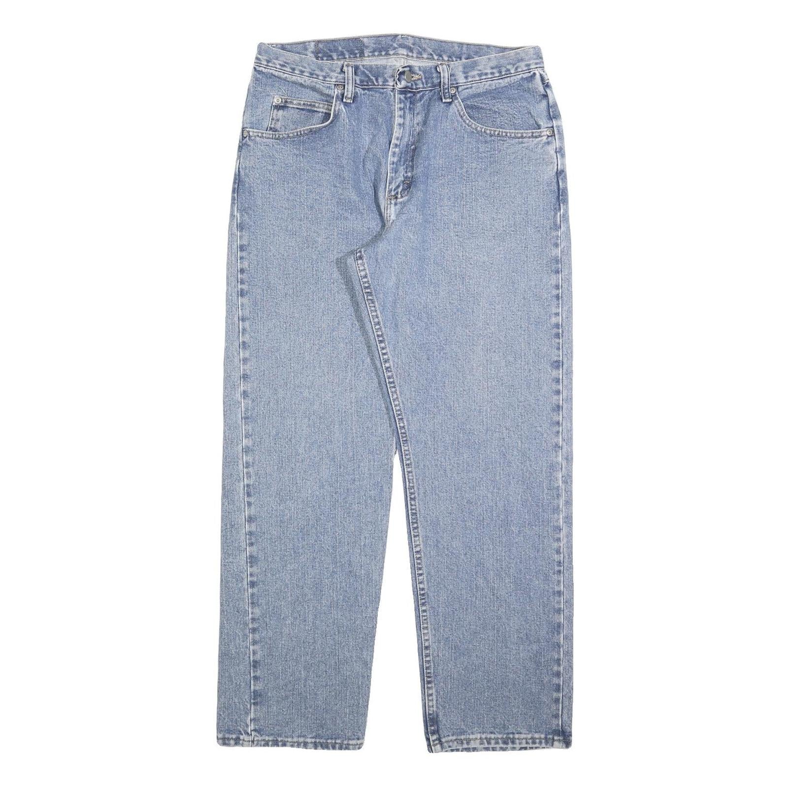 WRANGLER Mens Jeans Blue Relaxed Straight Denim Light W33 L32 Zip Closure