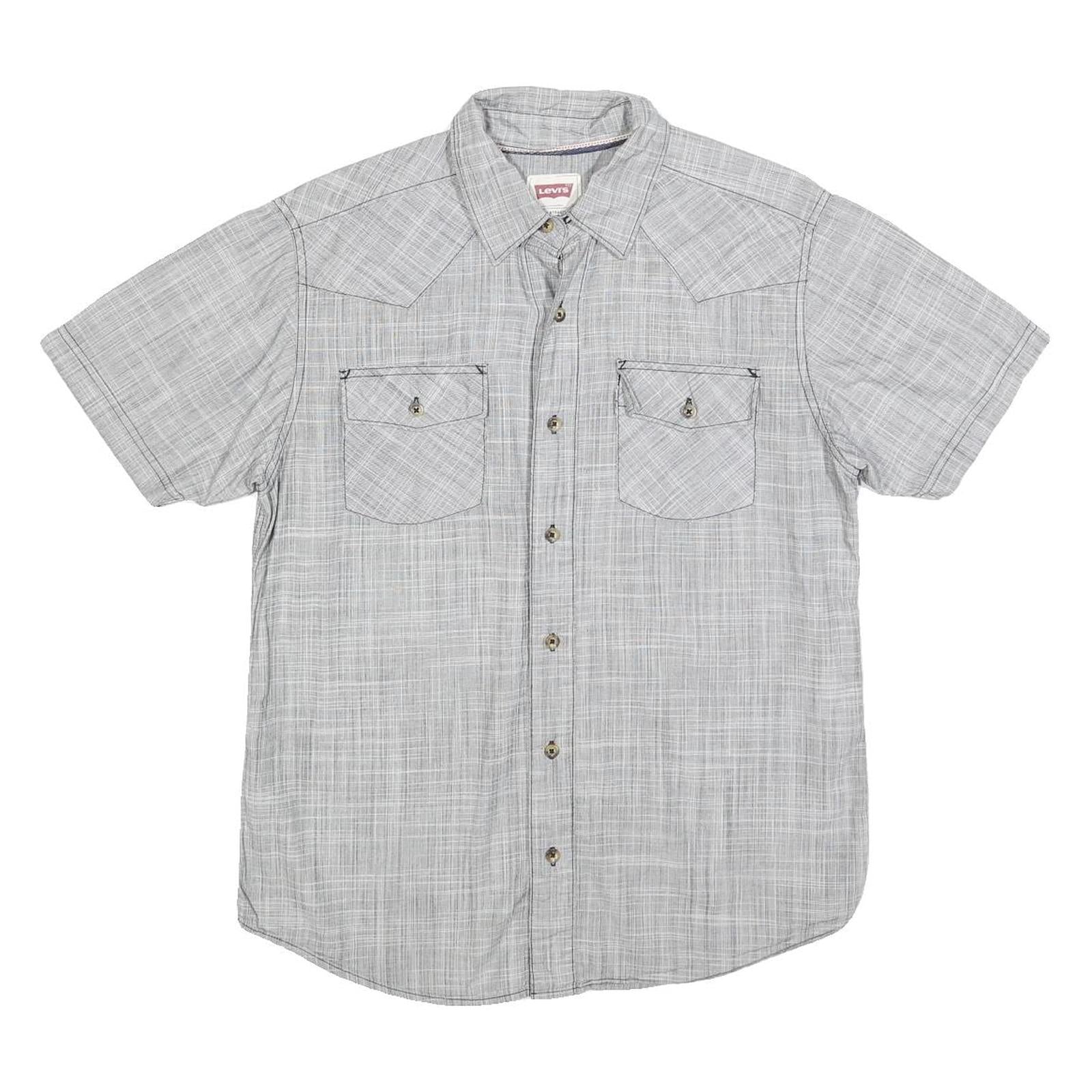 LEVI'S Mens Grey Checked Cotton Short Sleeve Shirt S Casual Button Pocket