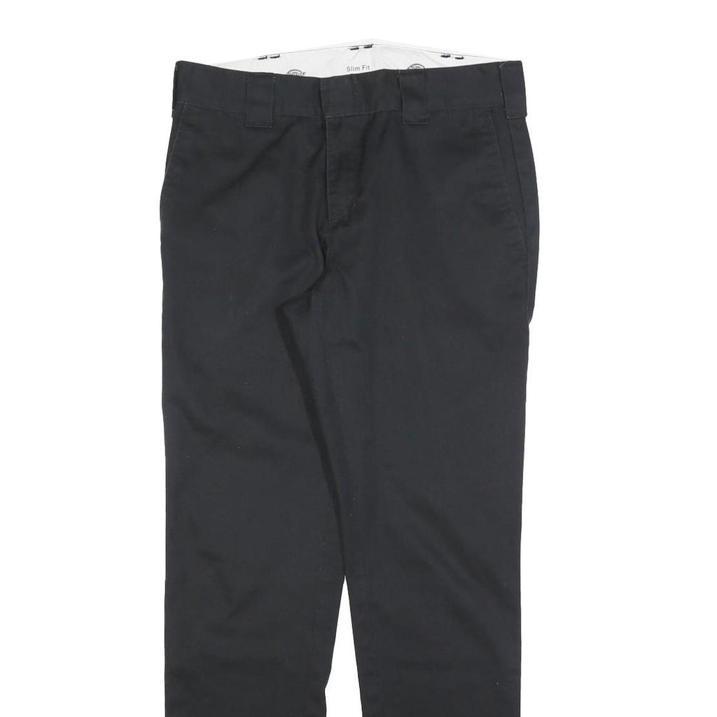 DICKIES Mens Black Slim Fit Cotton Blend Trousers W30 L32 Workwear Zip Closure