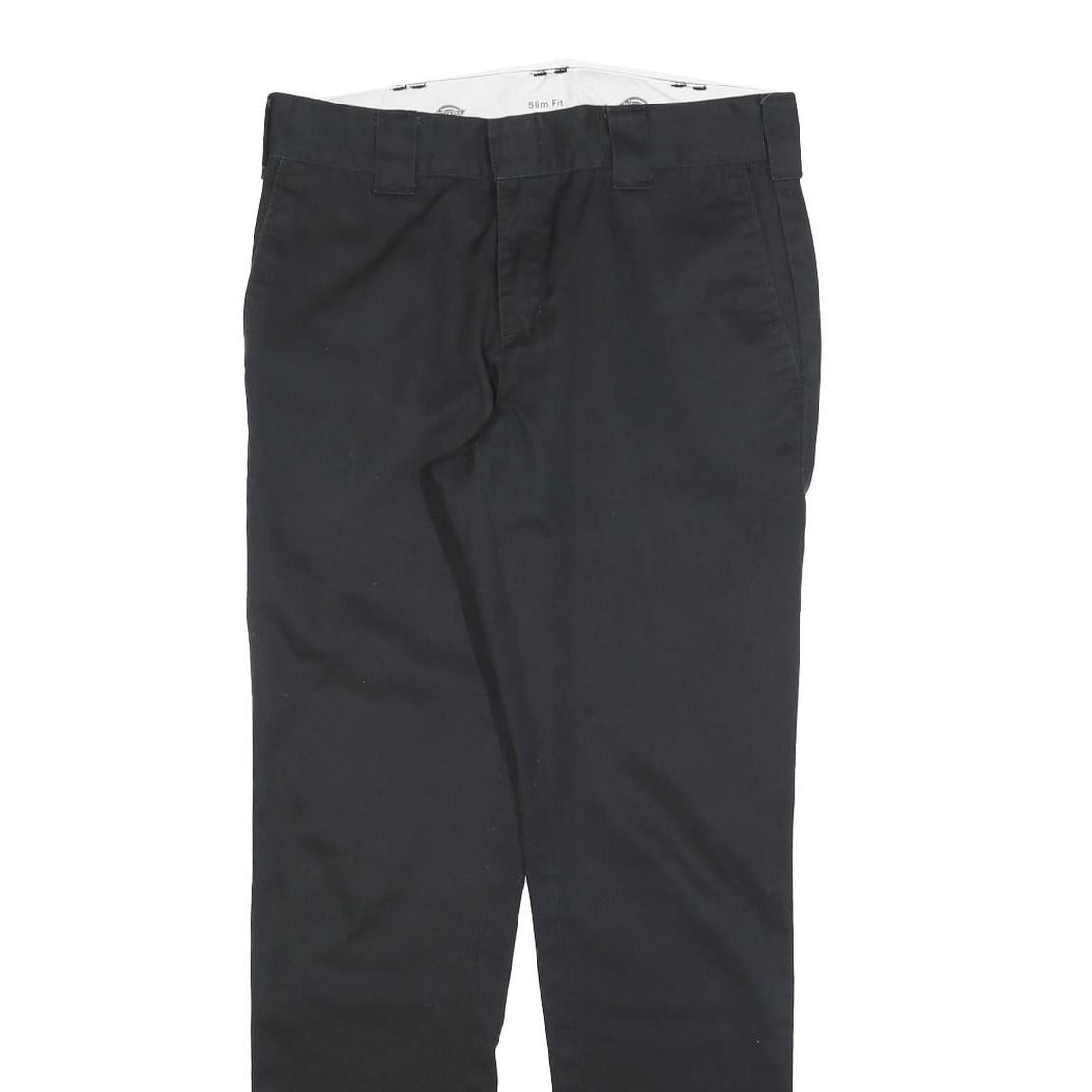 DICKIES Mens Black Slim Fit Cotton Blend Trousers W30 L32 Workwear Zip Closure