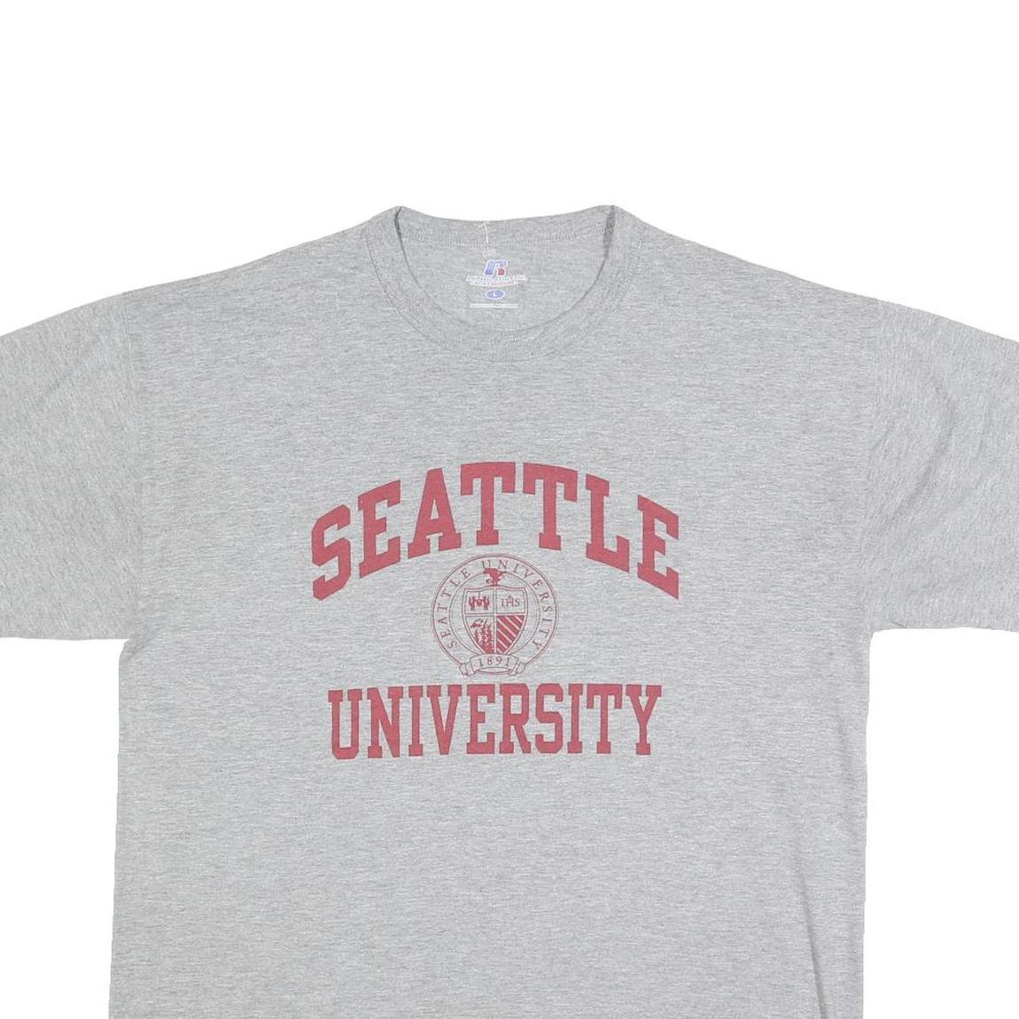 RUSSELL ATHLETIC Mens Grey Seattle University Graphic T-Shirt L Crew Neck Short