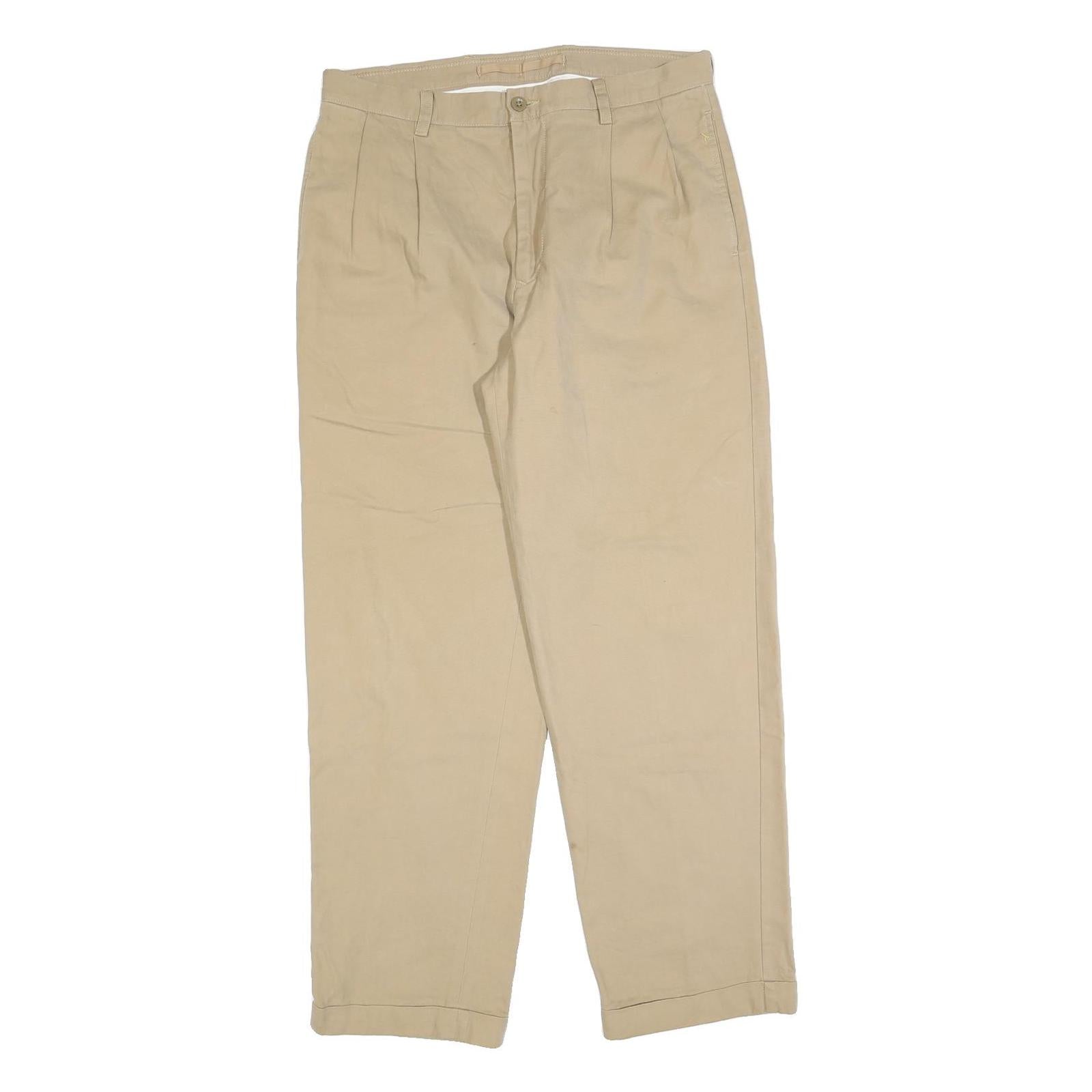 DICKIES Mens Relaxed Beige Cotton Blend Trousers W33 L32 Classic Straight Zip